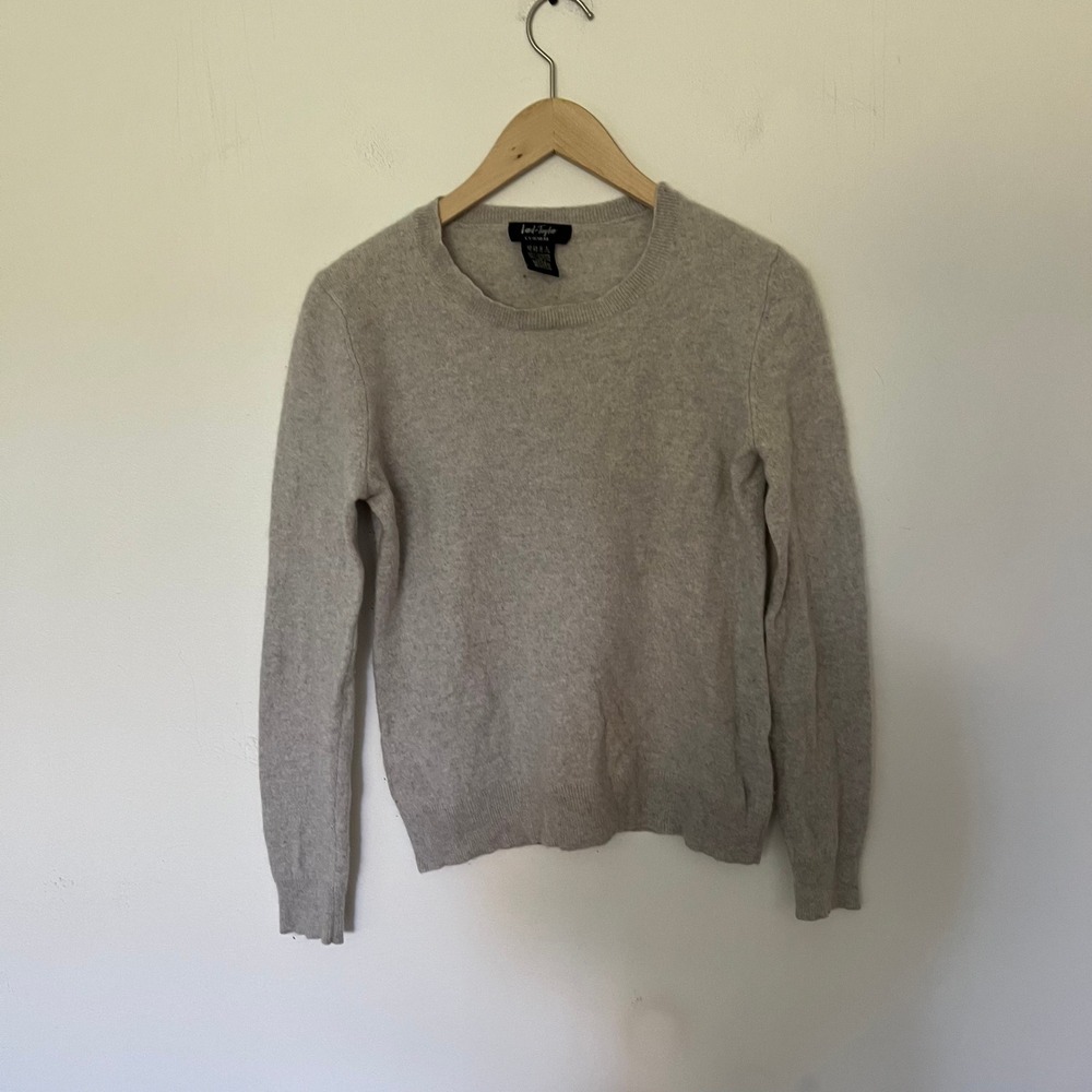 Lord & Taylor Cashmere Sweater Womens XL Light Gray Heather Crewneck Long Sleeve